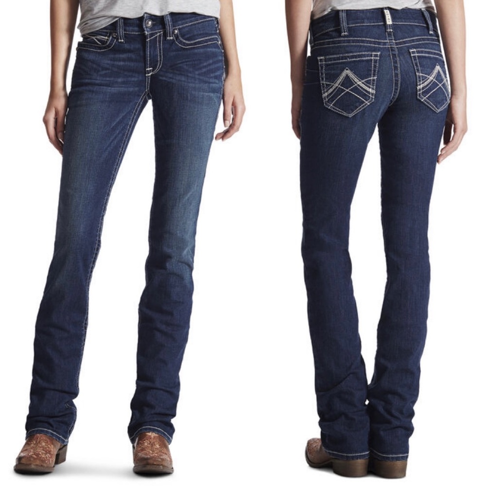 Ariat Straight Leg Icon Stackable R.E.A.L Dari Wash Mid Rise Western Jeans 25